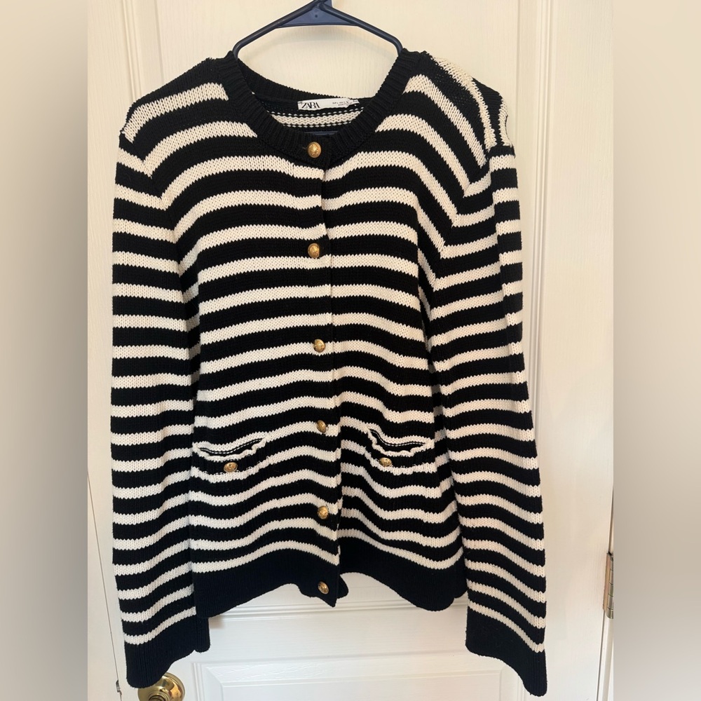 Zara Striped Cardigan with Gold Buttons